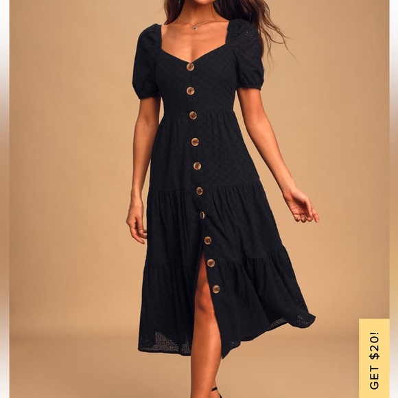 ISO Lulu’s Midi Tiered Button Short Sleeve Eyelet Dress - Picture 1 of 2